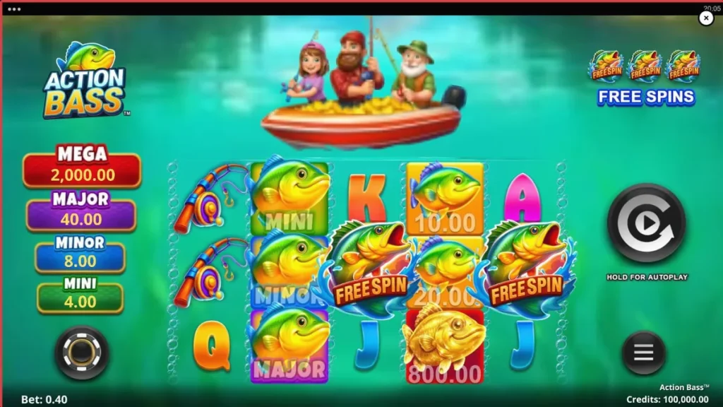 Tampilan visual slot Action Bass dengan tema memancing keluarga
