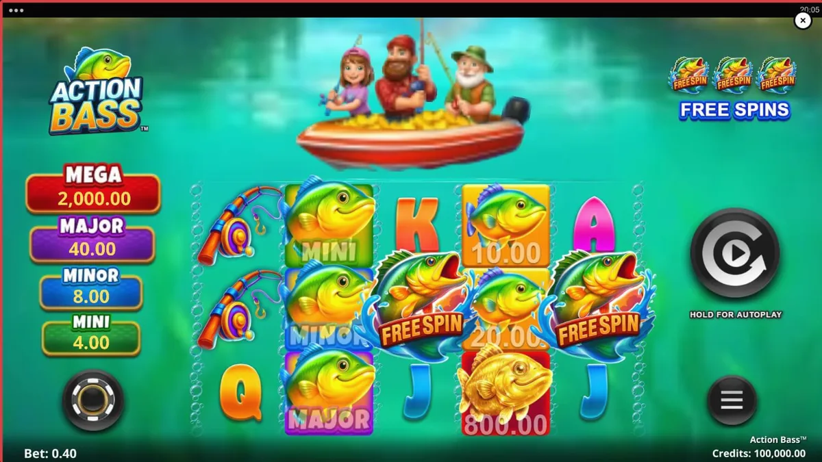 Tampilan visual slot Action Bass dengan tema memancing keluarga